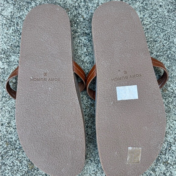 Tory Burch Brown Leather Logo Thong Sandals - Picture 2 of 2